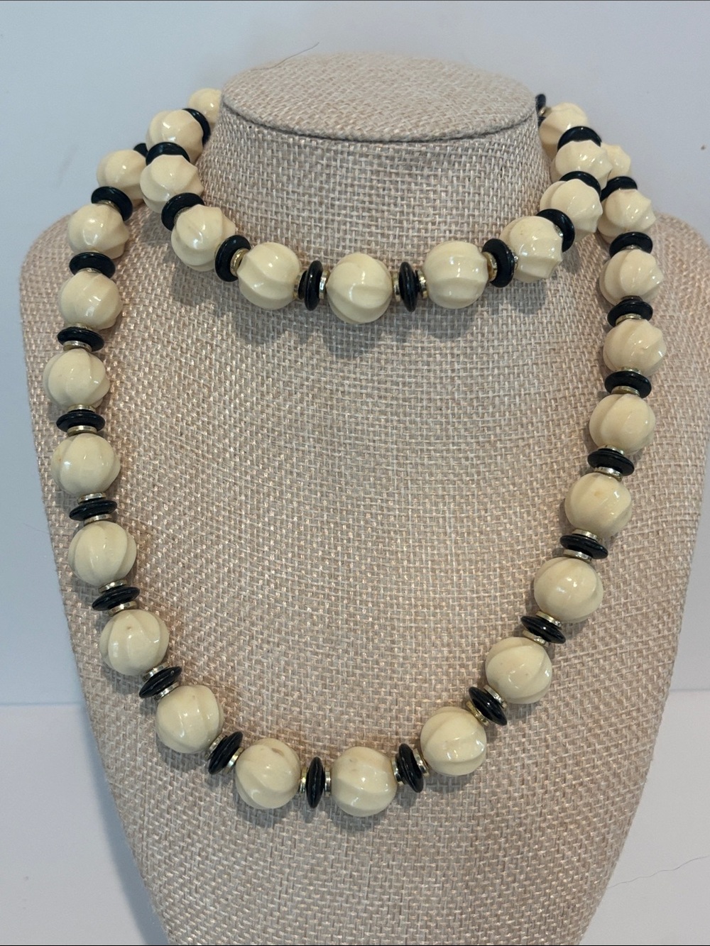 Cream and Black Bead Necklace - Classic Women's Jewelry